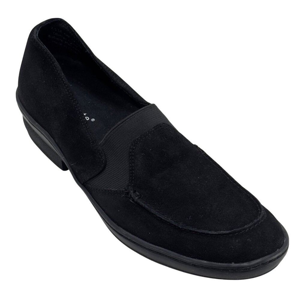 DAVID TATE Women Black Suede Slip-On Loafers Comfortable Stretch Panels Size 7.5